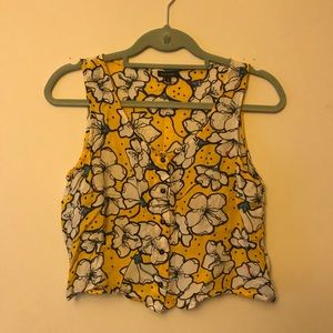 River Island Yellow Floral Print Crop Button Down